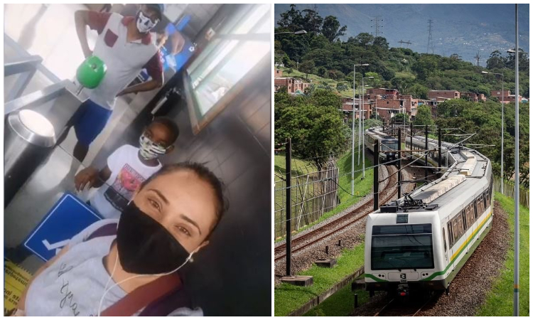 Profesora da clases en el Metro de Medellín y entrega materiales a sus estudiantes
