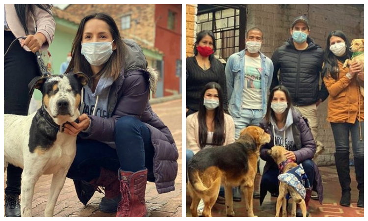 Carmen Villalobos y Sebastián Caicedo alimentaron a perros callejeros