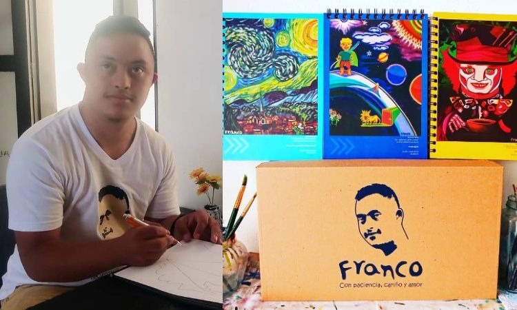 Joven con síndrome de Down emprende con venta de cuadernos que muestran su arte