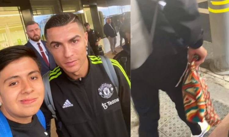 Hincha colombiano regaló mochila wayúu a Cristiano Ronaldo