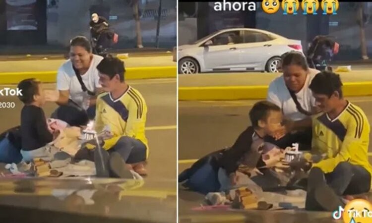 Padres de escasos recursos celebraron el cumpleaños de su hijo en la calle