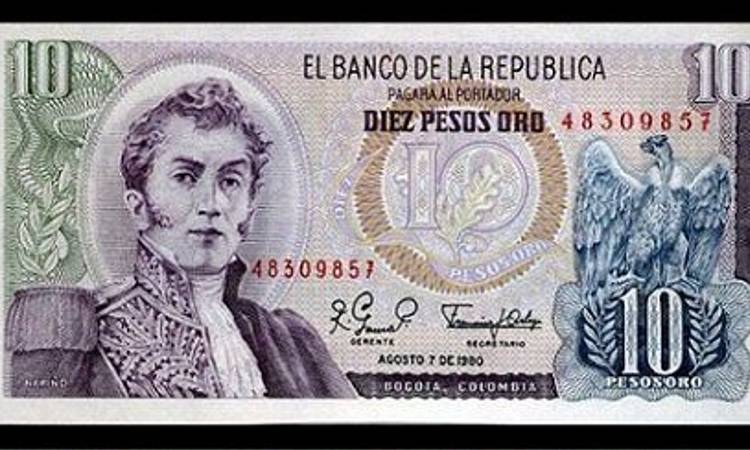 Este es el billete de $10 pesos colombianos, que actualmente vale $9 millones