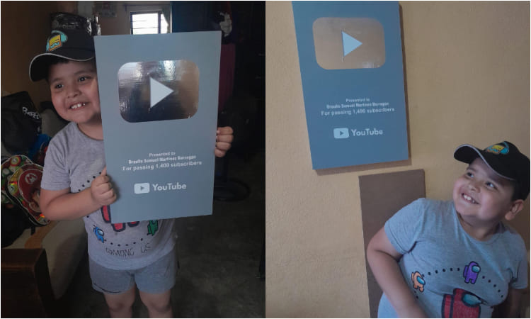 Papá le hizo placa a su hijo por los 1.400 suscriptores en YouTube