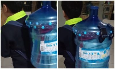 Madre conmueve al mundo por crear mochila para su hijo con un garrafón de agua